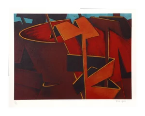 1970s Dark Geometric Lithograph - Jasha Green