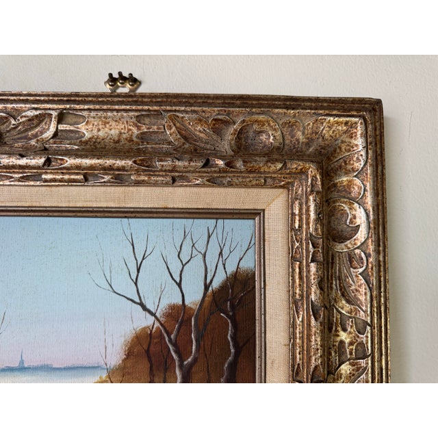 Wood Vintage Realism Impressionist Winter Landscape Oil on Canvas Painting by Jacobi For Sale - Image 7 of 10