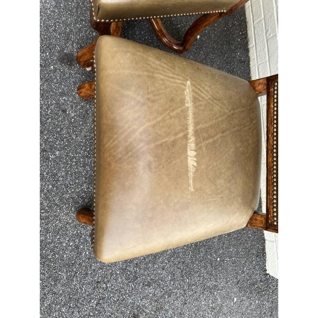 Vintage Minton Spidell Dauphine French Style High Back Olive Leather Dining Chairs. Set of 8 For Sale - Image 16 of 18