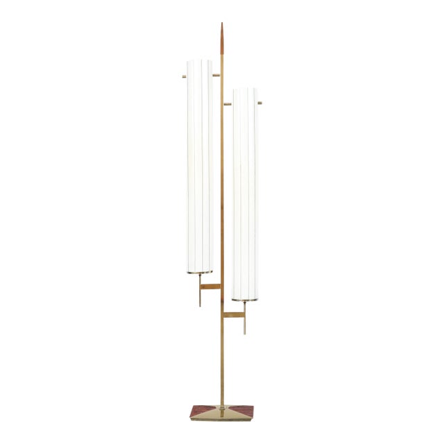 1970s Mid-Century Modern Brass and Walnut Floor Lamp For Sale