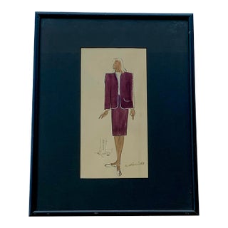 1940s Fashion Plate Watercolor Painting For Sale