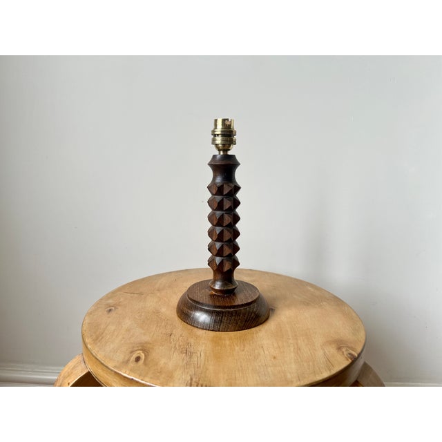 Brutalist Vintage Turned Wood Table Lamp by Charles Dudouyt, 1940s For Sale - Image 3 of 14