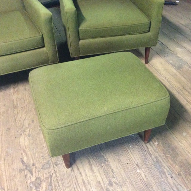 MidCentury Moss Green Tufted Club Chairs & Ottoman Set Chairish