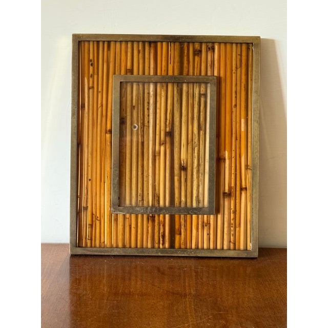Hollywood Regency Bamboo & Brass Picture Frame, in the Manner of Gabriella Crespi Italy 1970s For Sale - Image 9 of 13