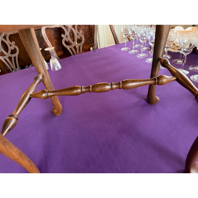 Vintage Walnut Cane Seat Cabriole Leg Spindle Stretcher Piano Bench With Cushion For Sale - Image 9 of 12