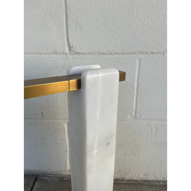 Stylish Revelation Director Lamp. White marble, brass hardware, LED. Original Retail $756. Showroom floor sample.