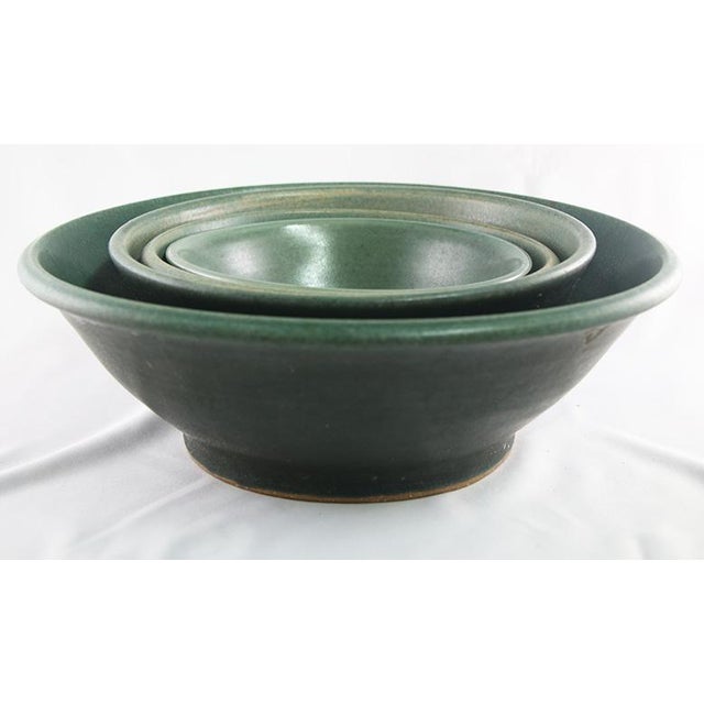 American Green Earthenware Mixing Bowls- Set of 4 For Sale - Image 3 of 12