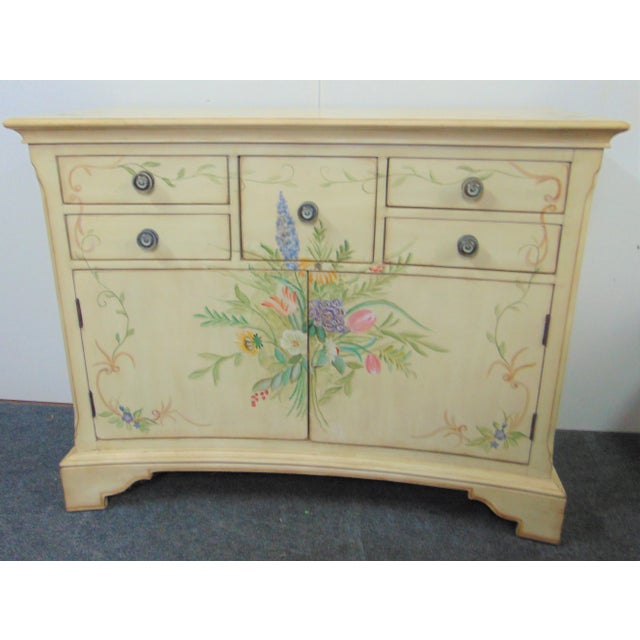 Wood Italian Style Cream Hand Paint Decorated Floral Sideboard For Sale - Image 7 of 8