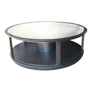 Dunbar Round Mahogany Coffee Table – Ebonized Finish, Glass Top, Casters