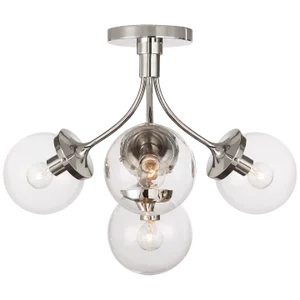 Kate Spade New York for Visual Comfort Signature Prescott Medium Semi-Flush Mount in Polished Nickel with Clear Glass