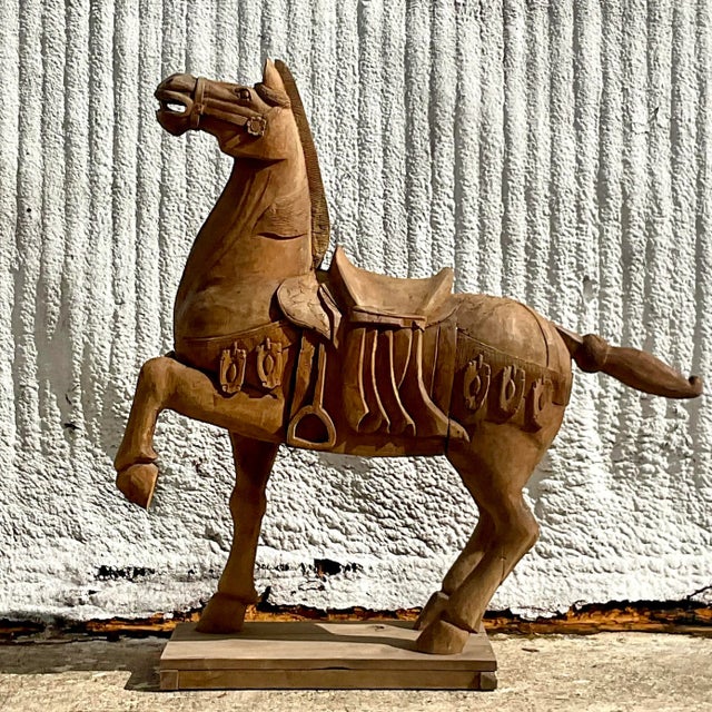 Late 20th Century Vintage Carousel Boho Carved Wooden Horse For Sale - Image 5 of 12
