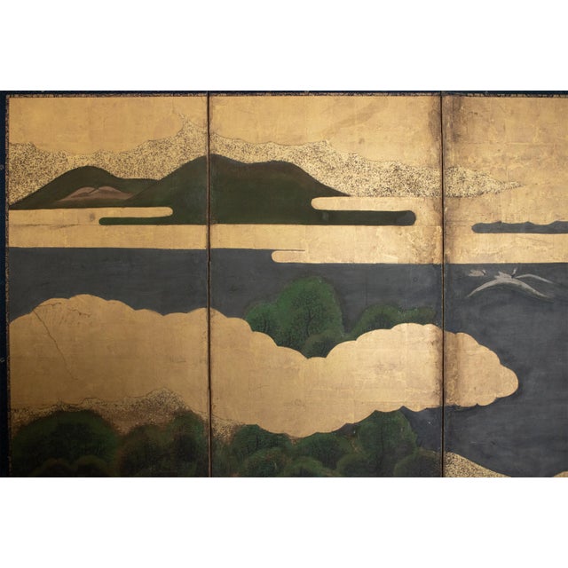 Late Edo to Early Meiji Japanese 6-Panel Gold Leaf Byobu Screen With a Boat For Sale - Image 10 of 18