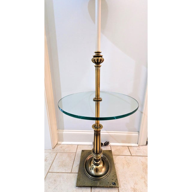 Mid-Century Modern Vintage Mid-Century Modern Stiffel Brass Floor Lamp With Integrated Glass Table For Sale - Image 3 of 11