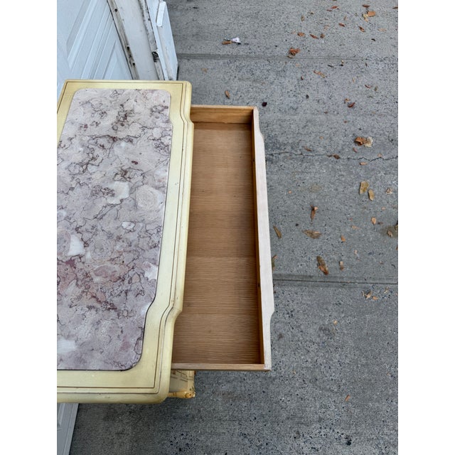 Vintage French Provincial Cream Floral Painted Four Drawer Dresser With Marble Top For Sale In New York - Image 6 of 12