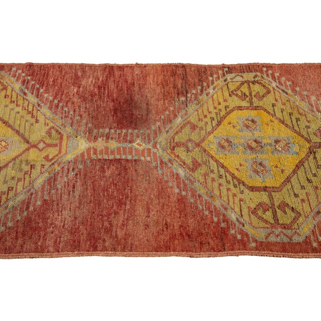 Textile Rust Vintage Turkish Anatolian Wool Runner With Geometric Design For Sale - Image 7 of 8