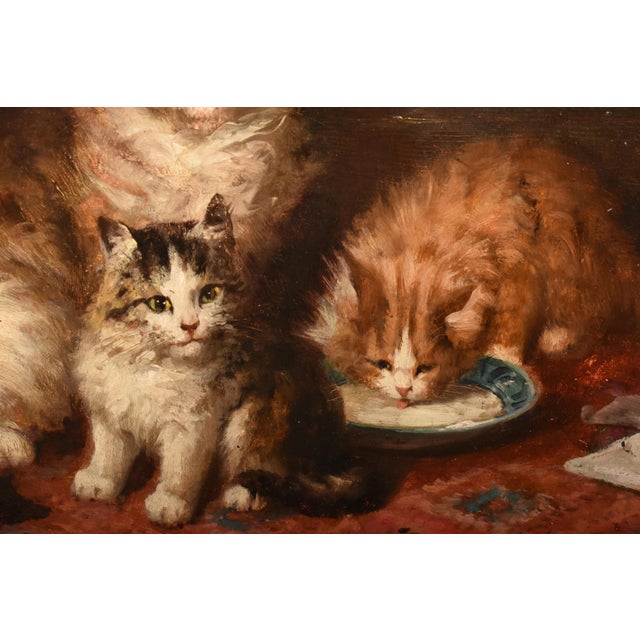Jules Gustave Le Roy, Cats Portrait Painting, 1800, Oil Painting on Wood For Sale - Image 4 of 11
