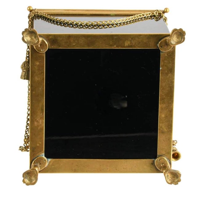 Neoclassical Neoclassical Brass & Black Opaline Glass Cache Pot With Tassel Swags For Sale - Image 3 of 5