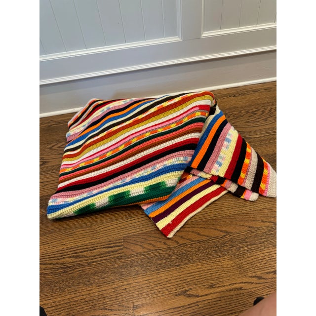 Mid 20th Century Hand Crocheted Large Rainbow Afghan Blanket For Sale In Nashville - Image 6 of 11