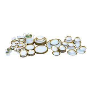 Early 20th Century Green & Golden Haviland French Limoges Service for Twelve- 111 Pieces For Sale