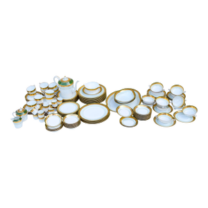 Early 20th Century Green & Golden Haviland French Limoges Service for Twelve- 111 Pieces