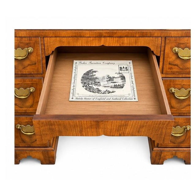 Baker Furniture Company Mid 20th Century Queen Anne -Style Walnut Kneehole Desk For Sale - Image 4 of 6