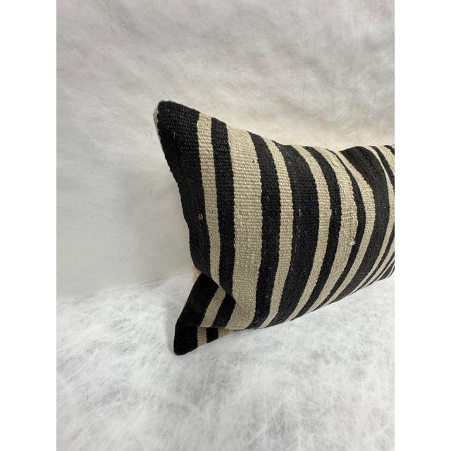 Turkish Hemp Pillow Cushion Natural Beige Black Pillow Cushion Cover 16" x 24" For Sale - Image 4 of 4