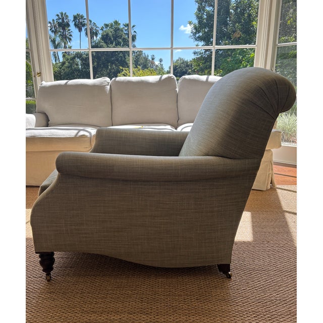 Textile Scroll Arm Large Club Chair For Sale - Image 7 of 7