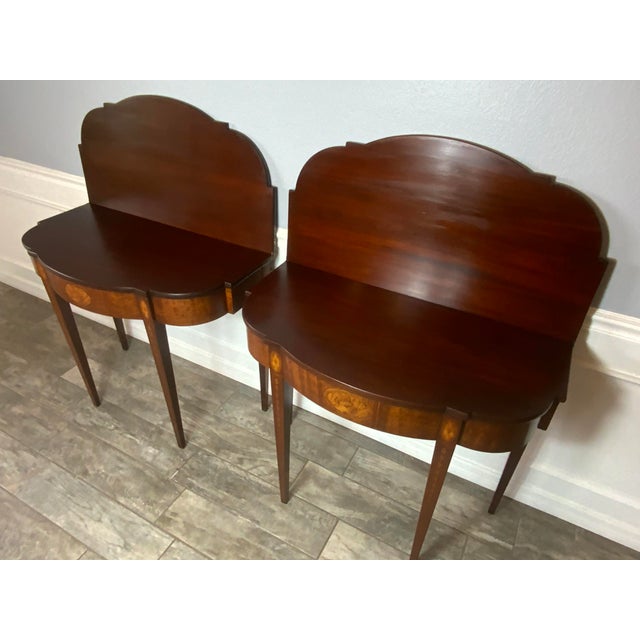 Hepplewhite Pair of Benjamin Ferber Hepplewhite Style Card Tables For Sale - Image 3 of 11