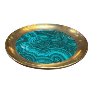 1970s Italian Brass and Green Swirl Tray For Sale
