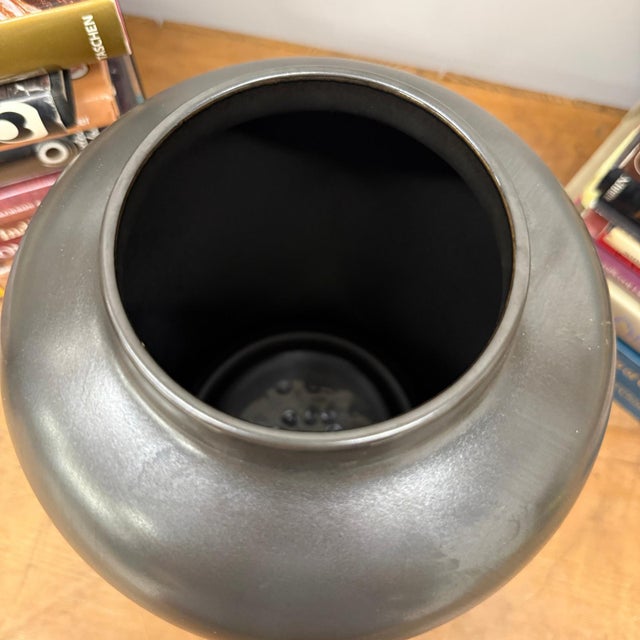 Gray Smokey Storm Grey Ceramic Vase with Bold Silhouette For Sale - Image 8 of 9