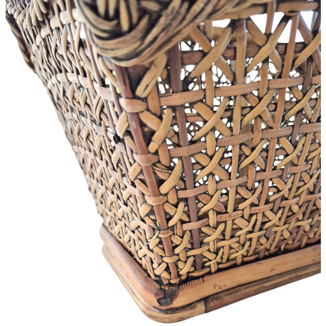 Vintage Rattan and Wicker Magazine Rack Book Storage Styling 1960's Boho Cabin Coastal Natural For Sale - Image 9 of 14