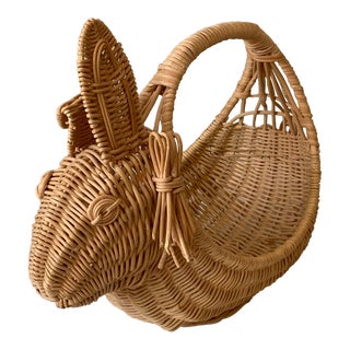 Vintage Wicker Rattan Floppy Ear Rabbit Basket For Sale