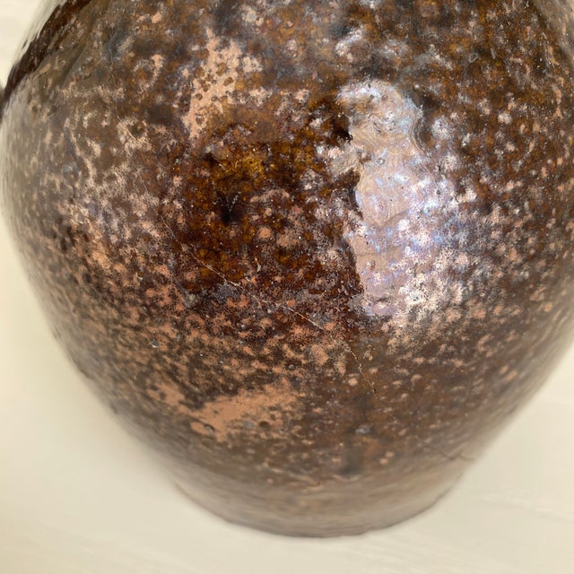Antique Earthenware Milk Pitcher in Mottled Brown With Drip Glaze For Sale - Image 10 of 12
