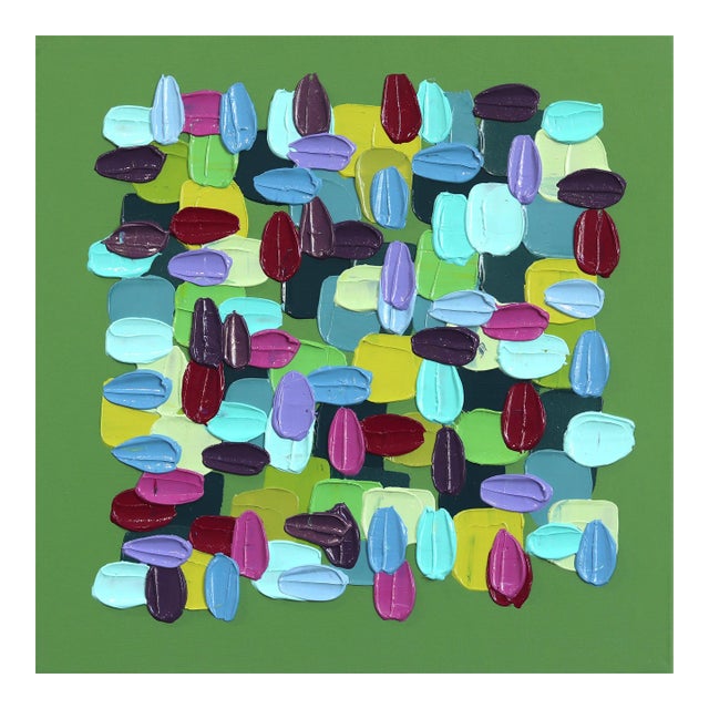 Apple Green - Impasto Thick Paint Green Abstract Painting Original Artwork by Shiri Phillips For Sale