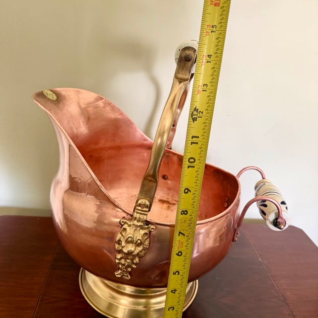 Copper and Brass Helmet Coal Scuttle | Delft Handles and Lion Mounts For Sale - Image 17 of 17