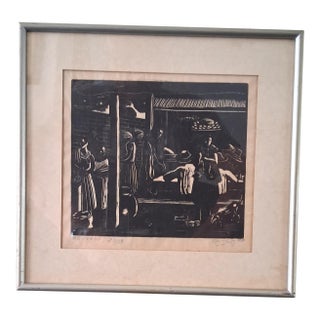 Francisco Amighetti Woodblock Print "Mercado" 1950 For Sale