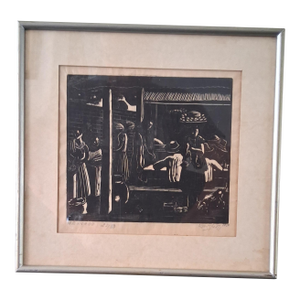 Francisco Amighetti Woodblock Print "Mercado" 1950