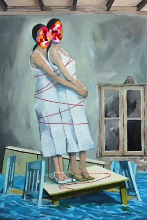 "Odd on the Table" Original Surrealist Mixed-Media Painting by Iqi Qoror