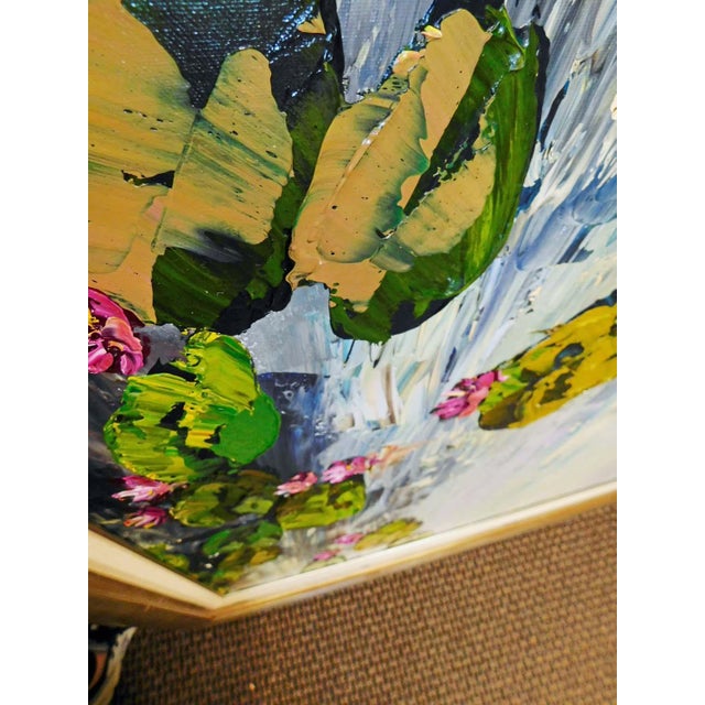 Maya Eventov Original Painting on Canvas Custom Framed Lily Pads For Sale - Image 10 of 13