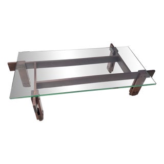 Walnut Coffee Table with Rectangular Glass Top, Italy, 1950s For Sale