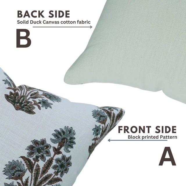 Fabdivine Handmade Block Print Throw Cushion Cover 22x22 Inch Off-White Linen-Morpankh For Sale - Image 4 of 5