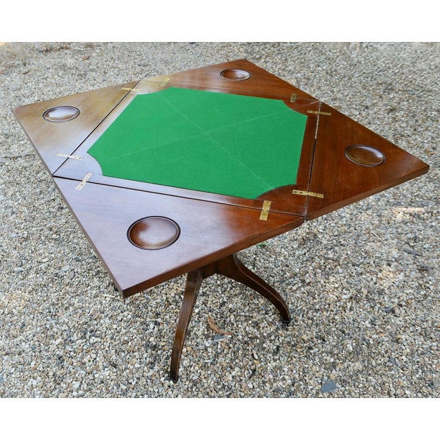 Wood Antique Victorian Envelope Card Table with Gaming Wells, 1880 For Sale - Image 7 of 12
