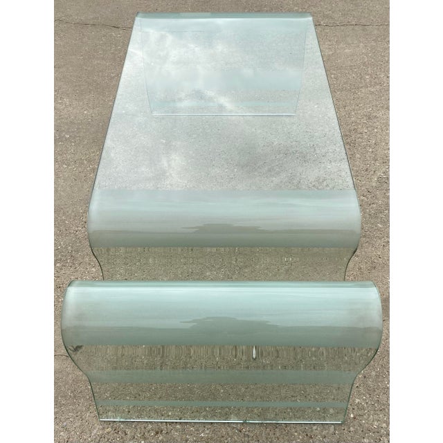 Vintage Postmodern Sculptural Bent Waterfall Glass Coffee Table With Undulating Wave Form For Sale - Image 10 of 10