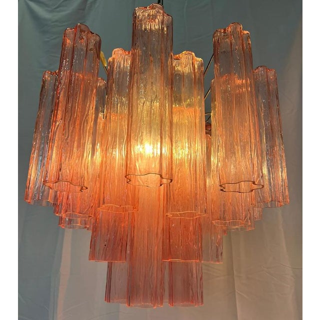 Pink Glass Tube Chandelier, Murano, 1970s For Sale - Image 11 of 18