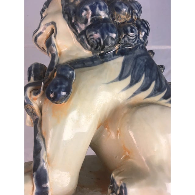 Early 21st Century Asian Antique Blue and White Foo Dogs - a Pair For Sale - Image 5 of 9