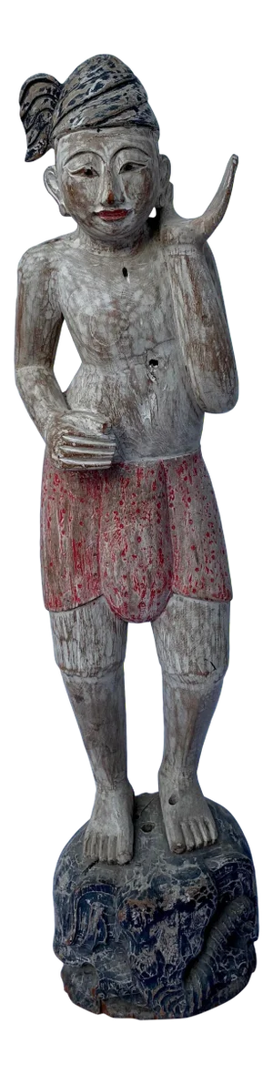 Vintage Painted Wood Carved Asian Statue