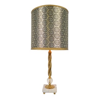 Empire Marble Crystal Brass Stem Table Lamp, 1920 For Sale