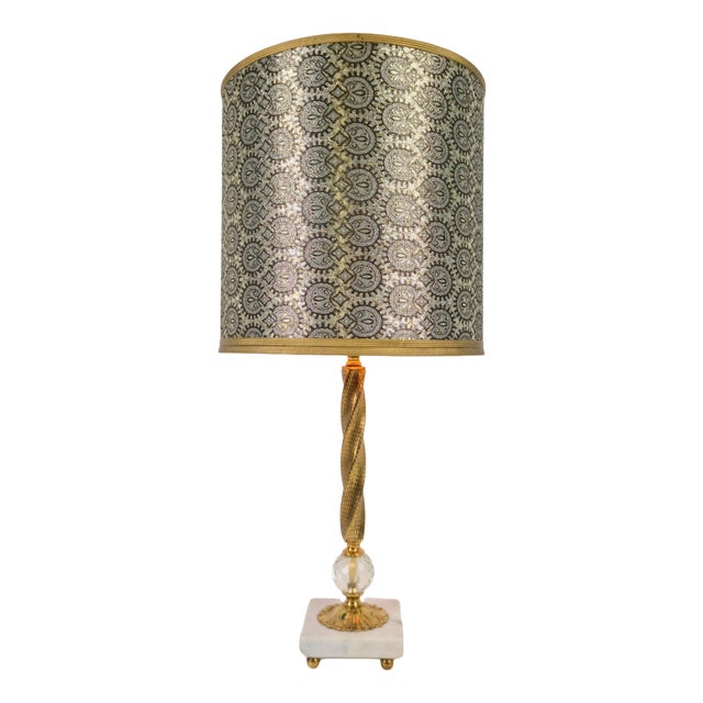 Empire Marble Crystal Brass Stem Table Lamp, 1920 For Sale