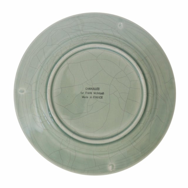 Charming set of four French faience leaf plates in pale celadon green with intentional craquelure inspired by Asian...