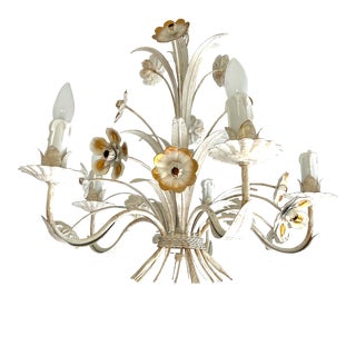 Vintage 1960s Tole Floral Chandelier For Sale